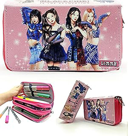 Limmy Kalem Kutusu Black Pink Blink Organizer Kalemkutu Vegan Deri Üç Bölmeli Kalemlik