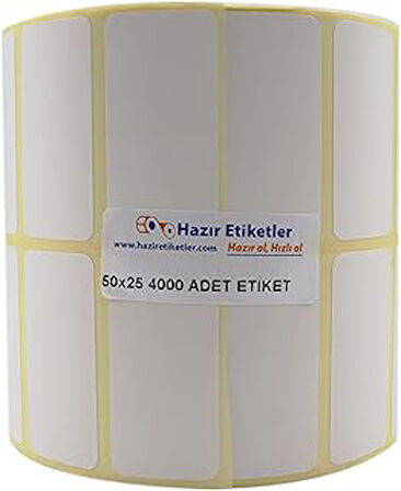 hazır etiketler , hazır al hızlı al Eko Termal Etiket 50mm x 25mm Ruloda 4000 Adet Yan Yana 2 li 40mm Kuka Çapında Direk Termal Transfer Etiketi