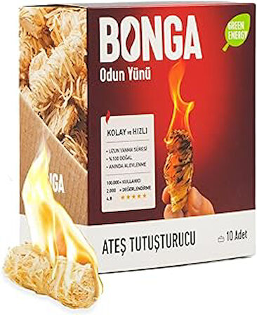 BONGA Soba, Şömine, Mangal Tutuşturucu 10 Adet 140 gr - Jel Ve Çıra Alternatifi Doğal Odun Yünü