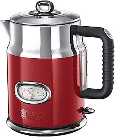 Russell Hobbs 21670-70 Su Isıtıcı, 1.7L, 2400W, Hızlı Kaynatma Özelliği, Retro Tasarım, Su Sıcaklığı Göstergesi, Doldurma Miktarı İşaretlemesi, Mükemmel Su Dökme Ağzı, Eski Çay Makinesi [Enerji Sınıfı A], Kırmızı