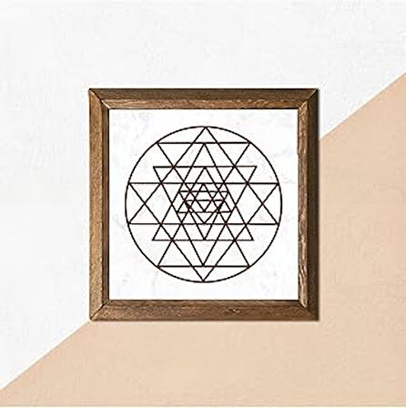 Pinecone Sri Yantra Taş Duvar Tablosu Ahşap Çerçeveli Duvar Dekoru Wall Art 25x25cm W1-175