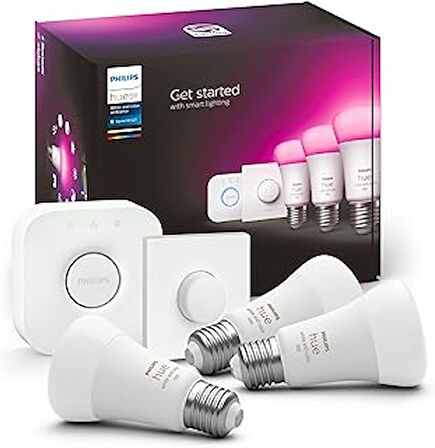 Hue WCA 9-75W Renkli Akıllı Led Ampul Başlangıç Seti, 3'lü, Akıllı Butonlu, E27, Bluetooth Özellikli