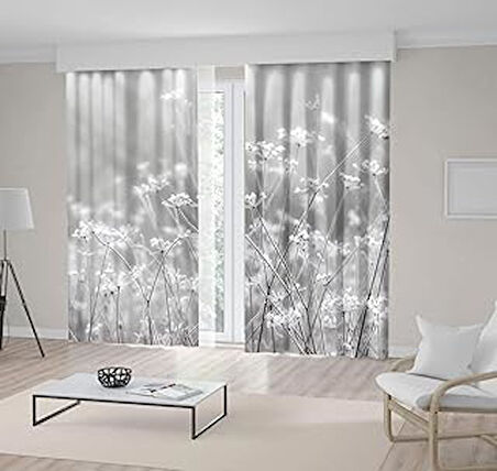 Henge Home Baskılı Fon Perde Sisli Manzara Sabah Ekim Çiçek Deseni Tek Kanat : 150cm X 220cm