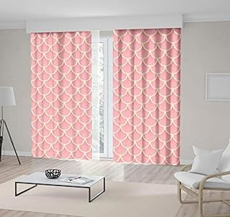 Henge Home Baskılı Fon Perde Pembe Geometrik Desenli Tek Kanat : 150cm X 275cm