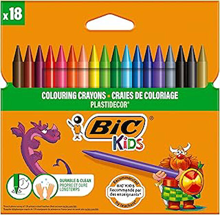 BIC Plastidecor Elleri Kirletmeyen Pastel Boya, 18'li Kutu, Elleri Boyamaz, 30 Aydan Büyük Çocuklar İçin İdeal