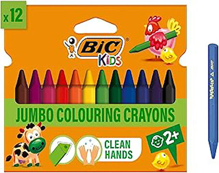 BIC Plastidecor Elleri Kirletmeyen Üçgen Pastel Boya, 12'Li Kutu, Elleri Boyamaz, 30 Aydan Büyük Çocuklar İçin İdeal