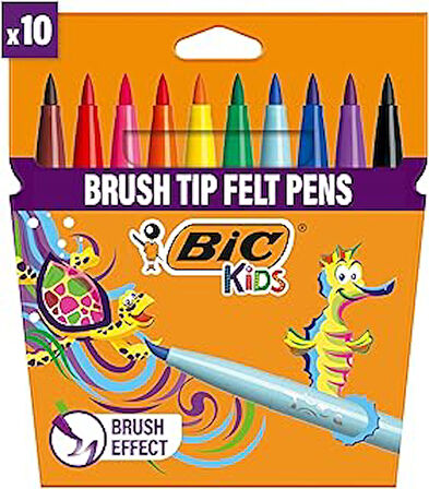 BIC Kids Visaquarelle Fırça Uçlu Boya Kalemi 10 Renk, Fırça Başlı Esnek ve Yumuşak Uç, Yıkanabilir Su Bazlı Boya