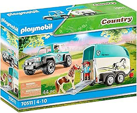 Playmobil 70511 Kır Midilli Römorklu Midilli Çiftlik Arabası, midilli çiftliği, at oyuncakları, eğlenceli, yaratıcı rol yapma, oyun seti, 4 yaş ve üzeri çocuklar için uygundur