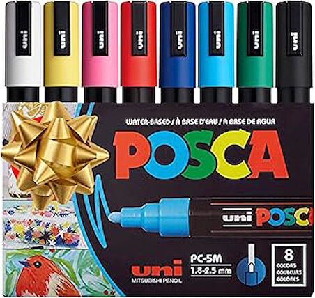 Posca Full Set 8 Akrilik Boya Kalemi Ters Çevrilebilir Orta Uçlu Kalem Uçları, Posca Kalemleri Kaya Boyama, Kumaş, Cam Boya, Metal Boya ve Grafiti için Akrilik Boya İşaretleyicileridir