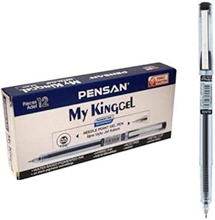 Pensan 6405 My-King Jel, Metal, Klipsli Kalem, Siyah 0,5 12'li Paket - PE06405SİYAH