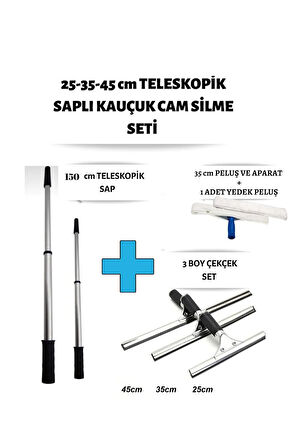 Cam Silme Seti 3 Boy Çekçek 1,5 Metre Metal Teleskopik Sap 35 Peluş Ve 1 Yedek Pratik Kullanışlı Ç