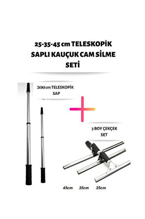 Cam Silme Seti Teleskopik Saplı 3 Boy Çekçek 3 Metre Metal Sopa Pratik Kullanışlı Pencere Yıkama