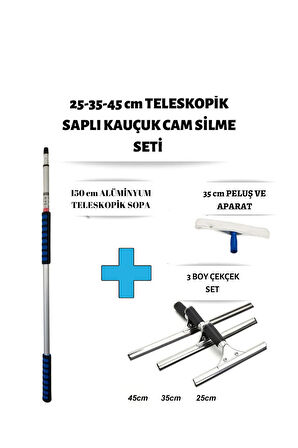 Cam Silme Seti 3 Boy Çekçek 1,5 mt Alüminyum Teleskopik Sap Sopa 35 Cm Peluş Pratik Kullanışlı