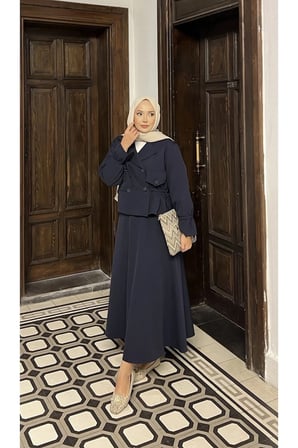 Beli Büzgülü Ceket ve Etek Takım