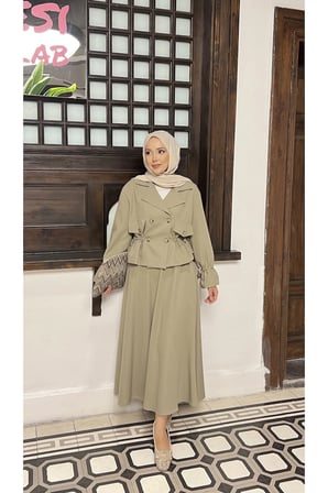 Beli Büzgülü Ceket ve Etek Takım
