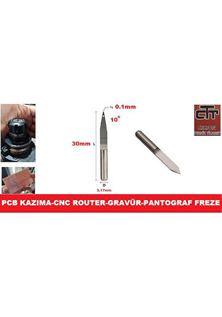 Pcb Kazıma Ucu Router Cnc Freze- Gravür Cnc Pantoğraf Uç 10 derece 0.1 mm