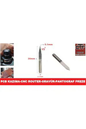 Pcb Kazıma Ucu Router Cnc Freze- Gravür Cnc Pantoğraf Uç 15 derece 0.1 mm