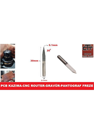 Pcb Kazıma Ucu Router Cnc Freze- Gravür Cnc Pantoğraf Uç 20 derece 0.1 mm