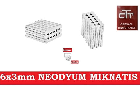 Neodyum Mıknatıs 6X3Mm Güçlü Miknatis 50 Adet