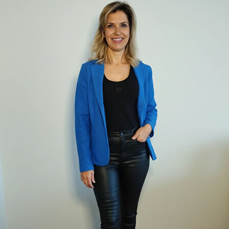 Mavi Tek Düğmeli Blazer Ceket