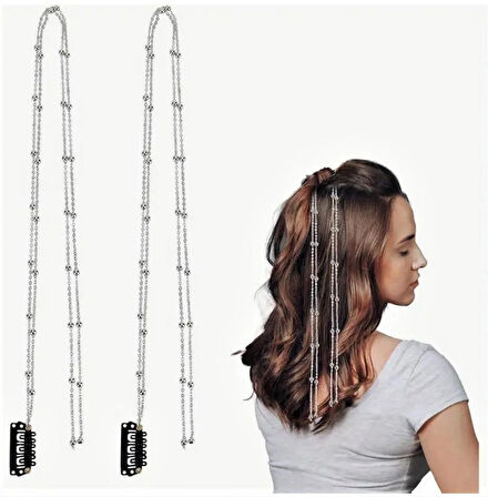 Gümüş Zincir Saç Tokası 2 Adet