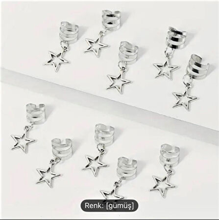 CemY Gümüş Yıldız Saç Aksesuarı 10 Adet