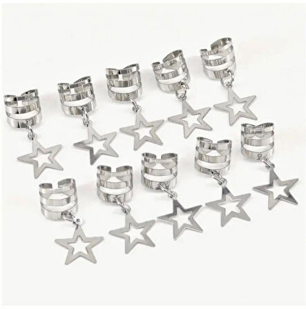 CemY Gümüş Yıldız Saç Aksesuarı 10 Adet