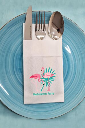 Kumaş Dokulu Cepli Peçete Flamingo Bekarlığa Veda Parti Peçetesi