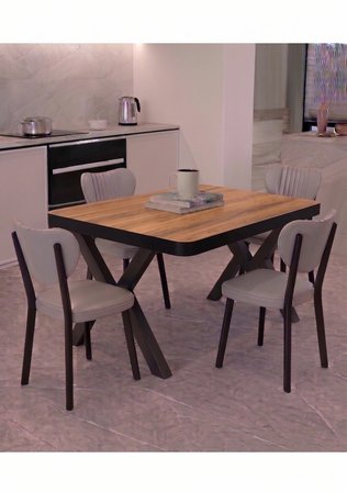  70x110 Sabit Mutfak Yemek Masası Takımı + 4 Adet Elma Sandalye