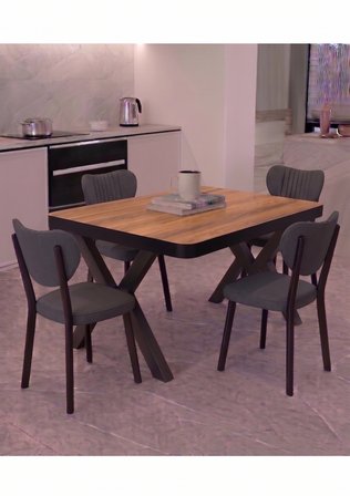  70x110 Sabit Mutfak Yemek Masası Takımı + 4 Adet Elma Sandalye