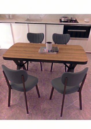  70x110 Sabit Mutfak Yemek Masası Takımı + 4 Adet Elma Sandalye