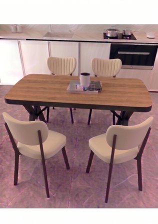  70x110 Sabit Mutfak Yemek Masası Takımı + 4 Adet Elma Sandalye