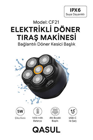 Elektrikli Döner Başlıklı Saç ve Sakal Tıraş Makinesi , IPX6 Su Geçirmez 240 Dakika Kullanım Elektrikli Döner Başlıklı Saç ve Sakal Tıraş Makinesi , IPX6 Su Geçirmez 240 Dakika Kullanım