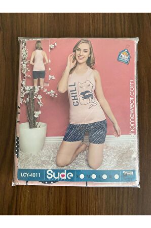 Pembe Lacivert Pamuklu Dar Kalıp Halter Atlet Şort Takımı