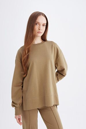 DeFacto Regular Fit Bisiklet Yaka Basic Düz Sweatshirt Tunik D4800AX24AUKH459