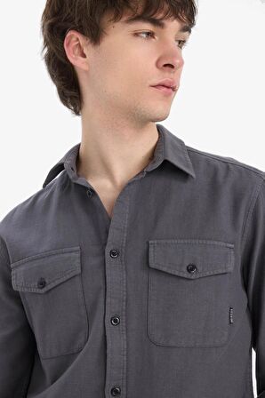 DeFacto %100 Pamuk Regular Fit Polo Yaka Basic Düz Uzun Kollu Gömlek B2654AX25SPAR104