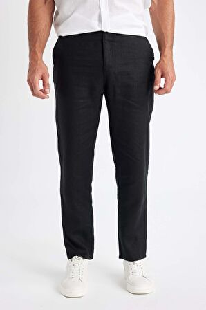 DeFacto %100 Keten Relax Fit Rahat Kesim Düz Paça Yazlık Pantolon C1117AX24SMBK81