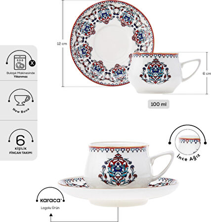 Karaca Nakkaş 6 Kişilik Kahve Fincanı Takımı 100 ml