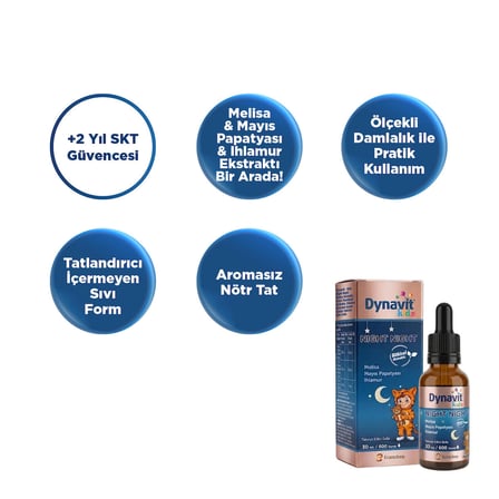Dynavit Kids Night Night Damla 30mL – Çocuklar için Melisa, Mayıs Papatyası, Ihlamur - Uyku