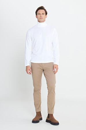 Erkek Ekru Standart Fit Normal Kesim Tam Balıkçı Yaka Triko Kazak