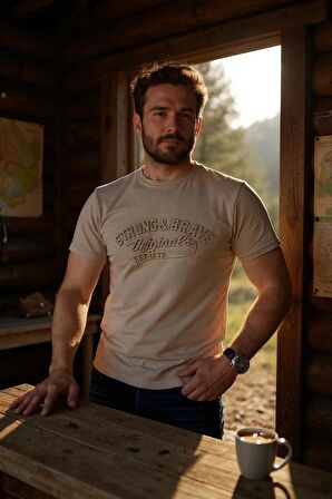 Erkek Kabartma Baskılı Yumuşak Pamuklu T-Shirt