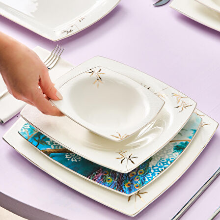 Karaca Fine Pearl Pavo 62 Parça 12 Kişilik Yemek Takımı Kare