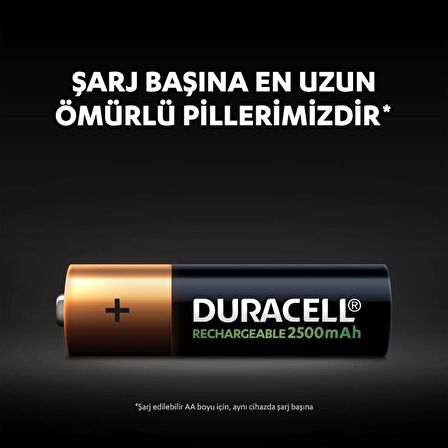 Duracell AA Şarj Edilebilir Kalem Pil 2500mAh 1.2V 2'li Paket (HR06 / DX1500)