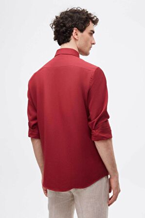 Ds Damat Slim Fit Bordo Oxford Düğmeli Yaka Kolay Ütülenebilir Nakış Detaylı Pamuklu Gömlek 4HC02ORT03265 4HC02ORT03265