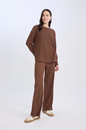 DeFacto Bürümcük Pantolon Wide Leg Geniş Bol Paça Esnek Belli C0200AX24AUBN316