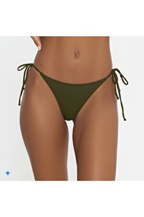 Haki Kenarları ince İp Bağlama Detaylı Bikini Altı