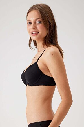 2'li Ekonomik Paket Siyah 6805 Adria Balenli Push Up Dolgulu Micro Sütyen Set - C Cup Seçenegiyle