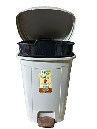 Polytime Pedallı Basmalı Çöp Kutusu Kovası / Çıkarılabilir İç Kovalı / Krem / 32 Litre / 47x35x35 Cm.