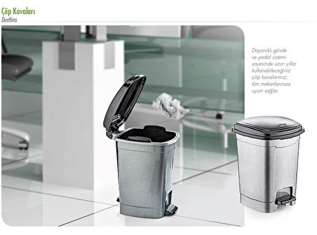 Poly Time Plastik Basmalı Pedallı Çöp Kovası Kutusu / 52 Litre - Krem / 57x40x40 Cm.