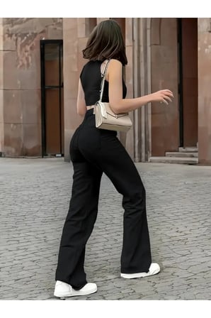 Alice Kadın Siyah Palazzo Power Likralı Süper Yüksek Bel Salaş Jeans Kot Pantolon
